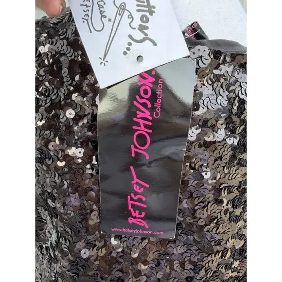 Y2k Betsey Johnson Vintage Women's LARGE Black Sequined Short-Sleeve Crop Jacket - Picture 5 of 12